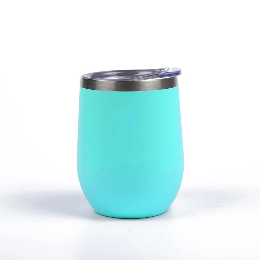 

12OZ Custom double wall stainless steel wine cup with clear lid, Customized color