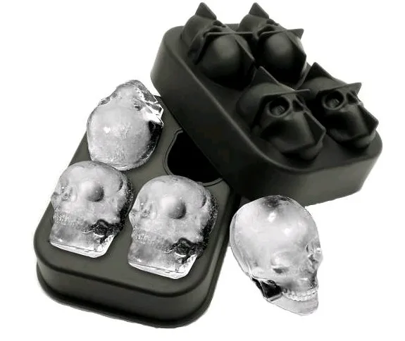 

Halloween and Christmas Party Flexible Cube Maker Tray 3D Skull Silicone jello Ice Mold for Whiskey and Cocktails, Black