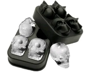 Image of Halloween and Christmas Party Flexible Cube Maker Tray 3D Skull Silicone jello Ice Mold for Whiskey and Cocktails