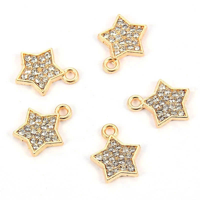 

11*13mm Rhinestone Crystal Star Charms Silver Color Five-pointed Star Charms Pendant fit Bracelet Necklace DIY Jewelry Findings, Photo