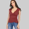 KEYIDI Custom Hot Sexy Solid V neck Summer Women T shirt Blouse Tops