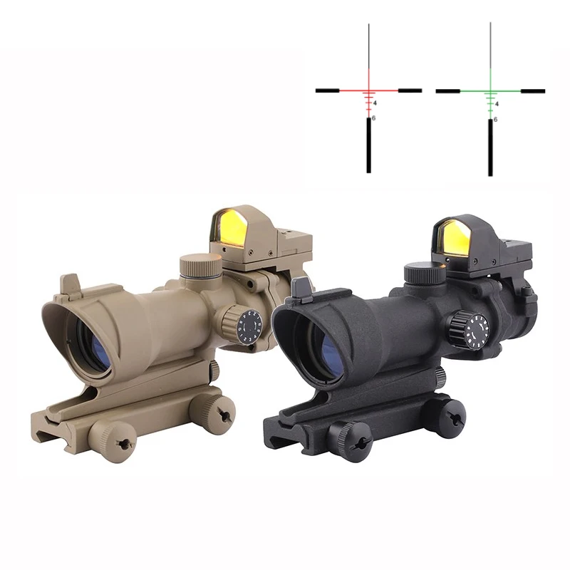 

SPINA ACOG Rifle Scope 4x32 Red Green Reticle with RMR RifleScopes hunting scope Optical for airsoft air gun, Black/tan