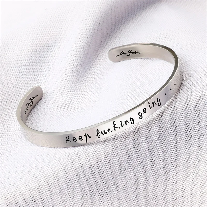 

Inspirational Gift C Shape Silver Open Cuff Bangle 6MM 8MM Stainless Steel Cuff Bangle, As picture shows