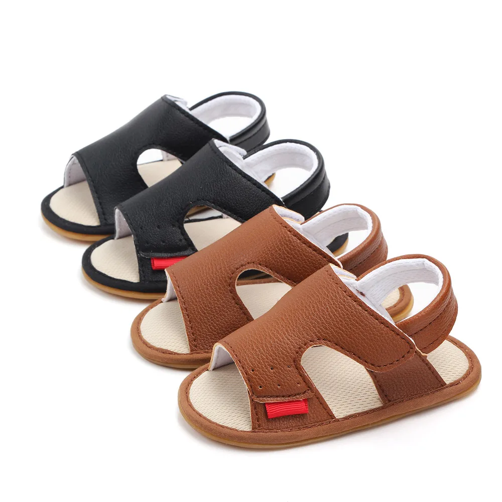 

High quality anti-slip TPR outsole soft leather baby boy sandals, Black/brown