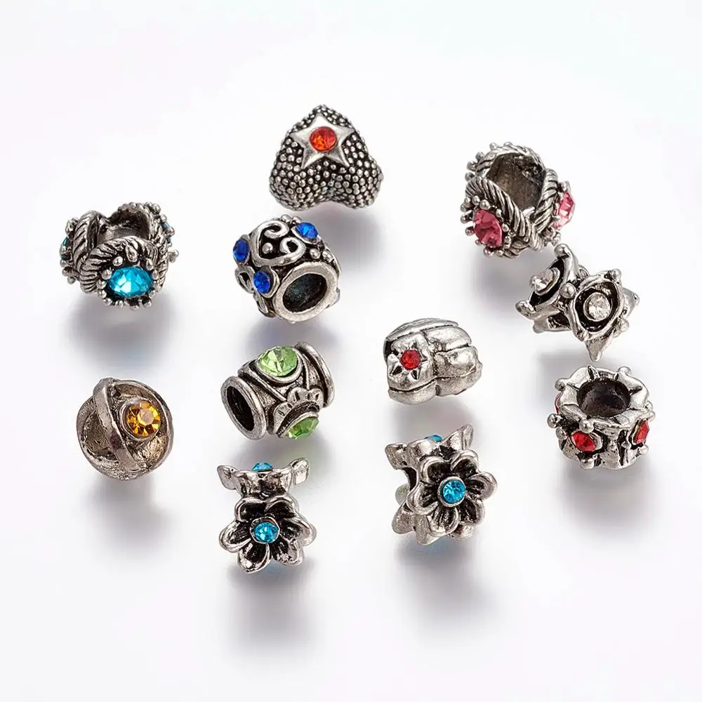 

PandaHall Mixed Alloy Rhinestone Big Hole European Beads, Mixed color