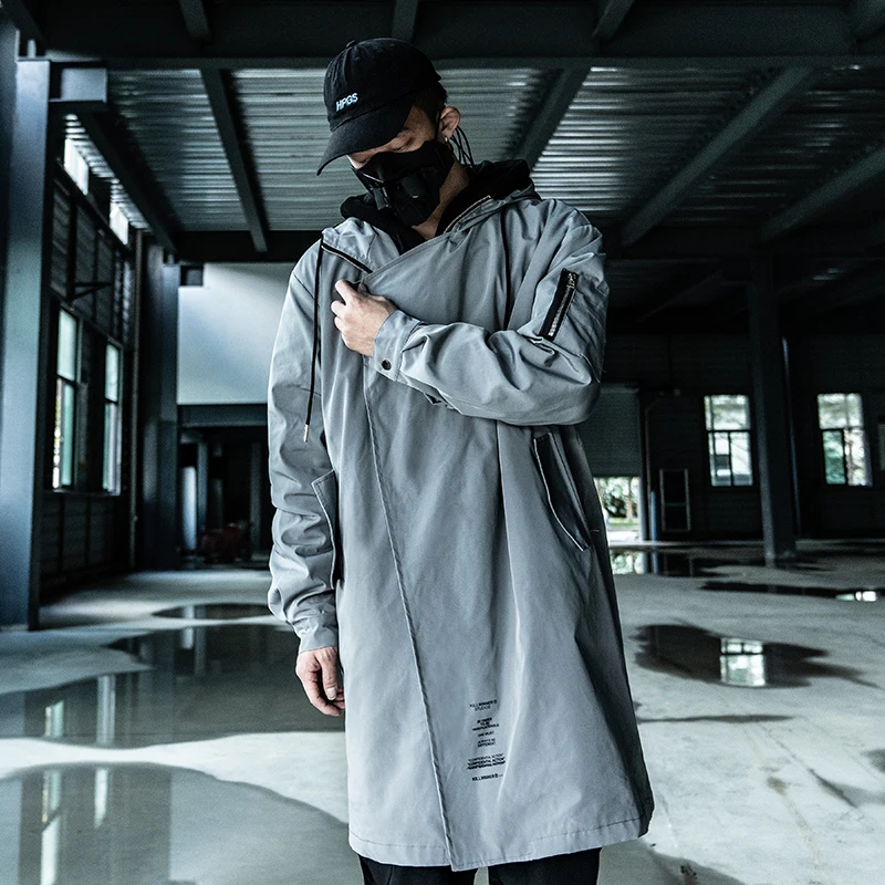 

Killwinner men diagonal zipper jacket spring letter print casual loose hooded waterproof long windbreaker, Green