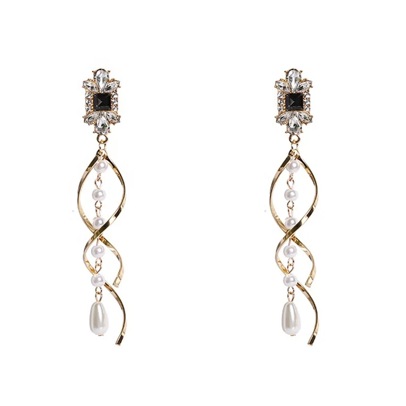 

Spiral zircon pearl pendant earrings for fashion women E404X