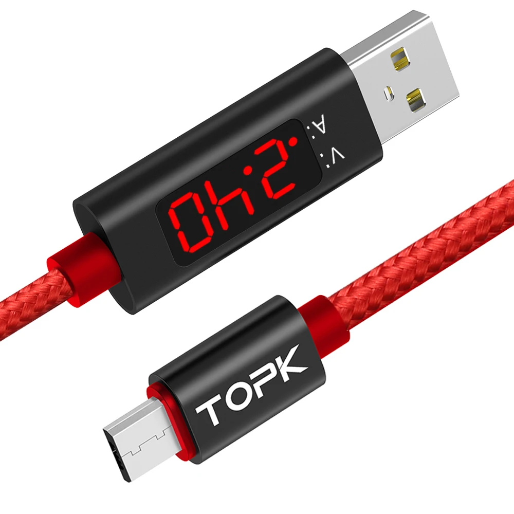 

Free Shipping TOPK AC27 1M LED Current Display Nylon Braided Micro USB Cable, Black/red