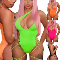 

Lace Up Side Garter Neon Swimsuit Tanga One Shoulder Bathing Suits 2019 Female Swimming Suit For Women Bather One Piece Monokini