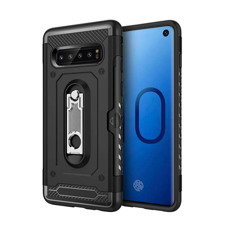 

PC TPU 2 in 1 hybrid case for samsung s10 armor case cover with card slot metal kickstand bracket, Black;blue;golden;rose gold;red;silver