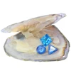 Three loose cubic zircons of different shapes Aqua blue 8mm*8mm are displayed in vacuum-packed oysters