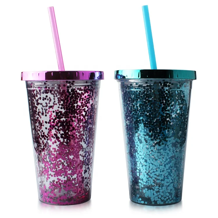 

Glitter tumbler cup with lid and straw, Any color as pms