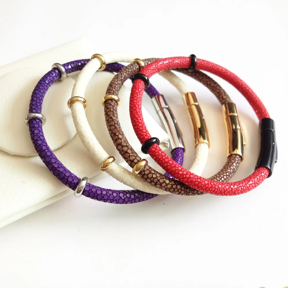 

Multi Colors Available Stingray Leather Bracelet Luxury Punk Genuine Stingray Bracelet For Men