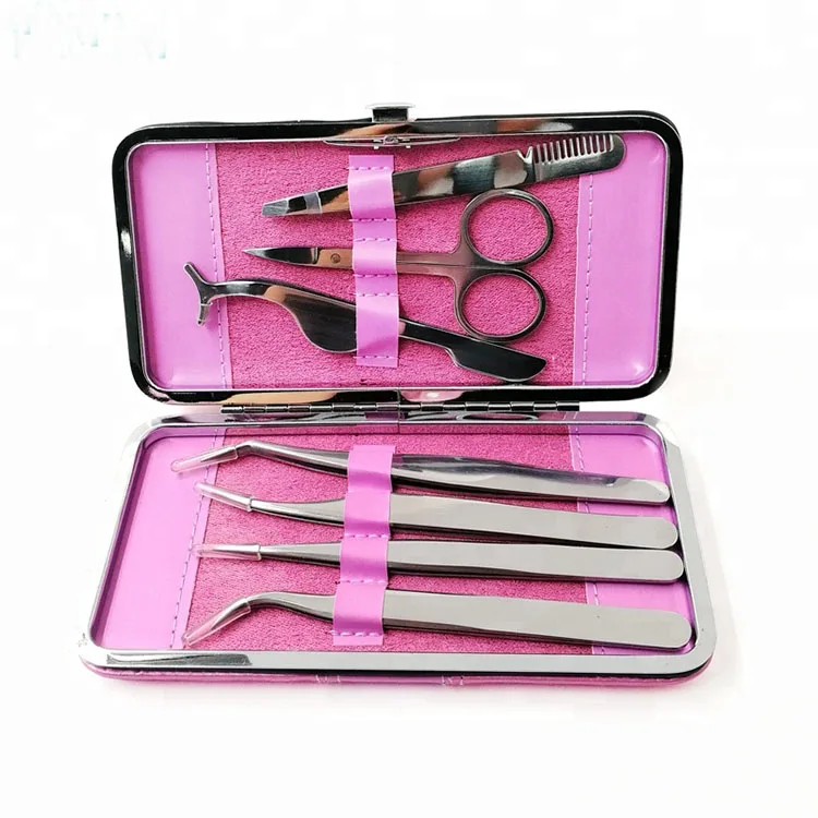 

7pcs Private Label Eyelash Extension Tweezers Professional Stainless Steel Tweezers Kits for Eyelash Extension, Silver or custom