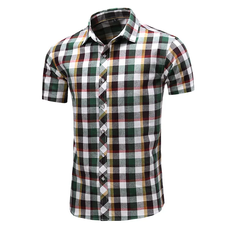 O4214  Summer Latest Short Plaid Men Shirt Cotton Shirt For Wholesale