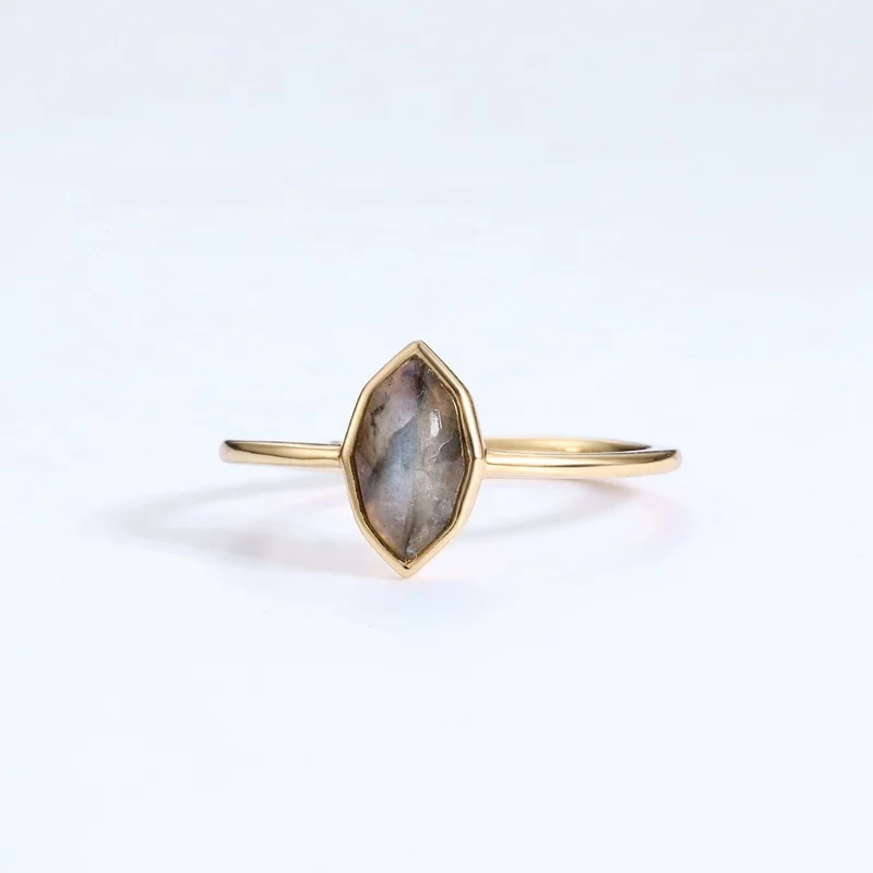 

Wholesale dainty gold gemstone jewellery sterling silver marquise labradorite ring, Picture