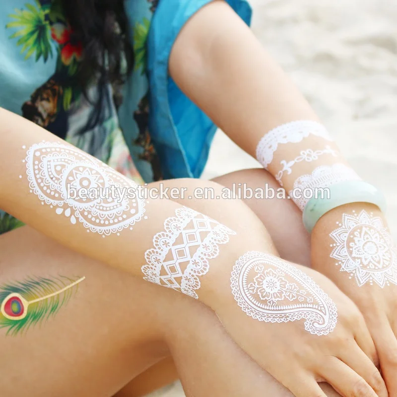 

New fashion Sexy Body Flash Non-toxic eco-friendly white lace tattoo sticker, Metallic gold, silver, black, blue or cmyk