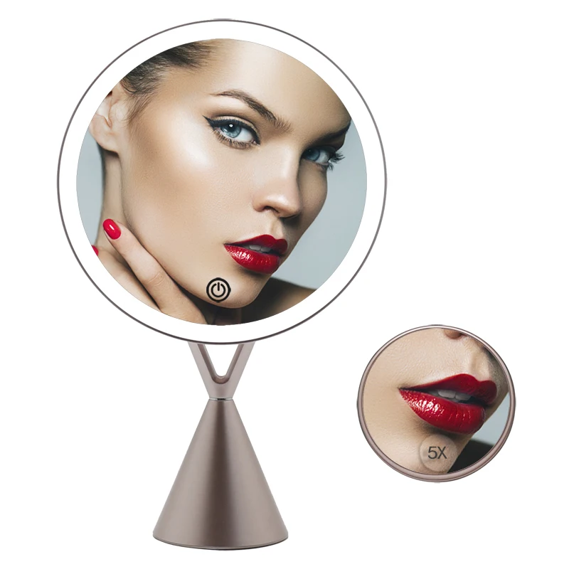 

Powered Battery 90 Degree Rotation 5X Magnifying Touch Led Makeup Mirror With Usb