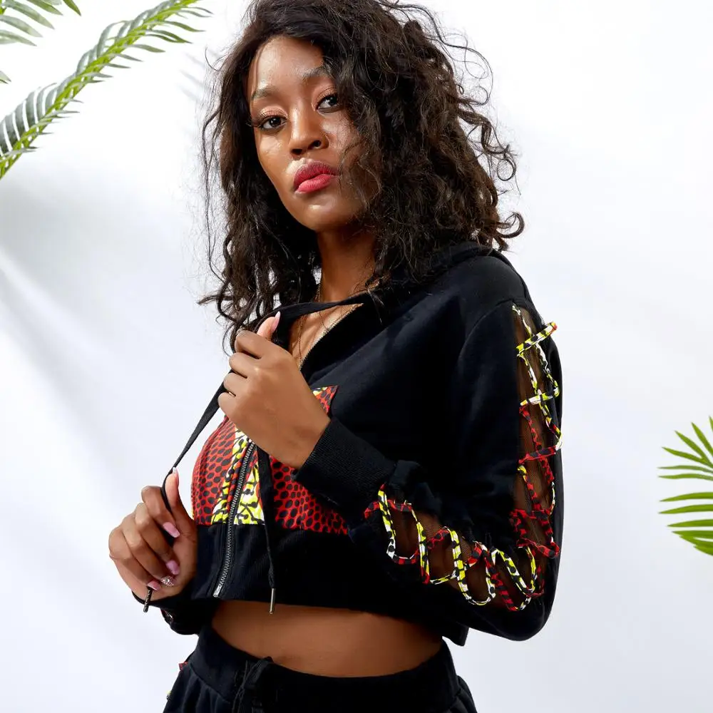 

Fashionable African Printing Women Hoodie Crop Top Stylish Cotton Tracksuit Women Jogging Clothes, Customized color