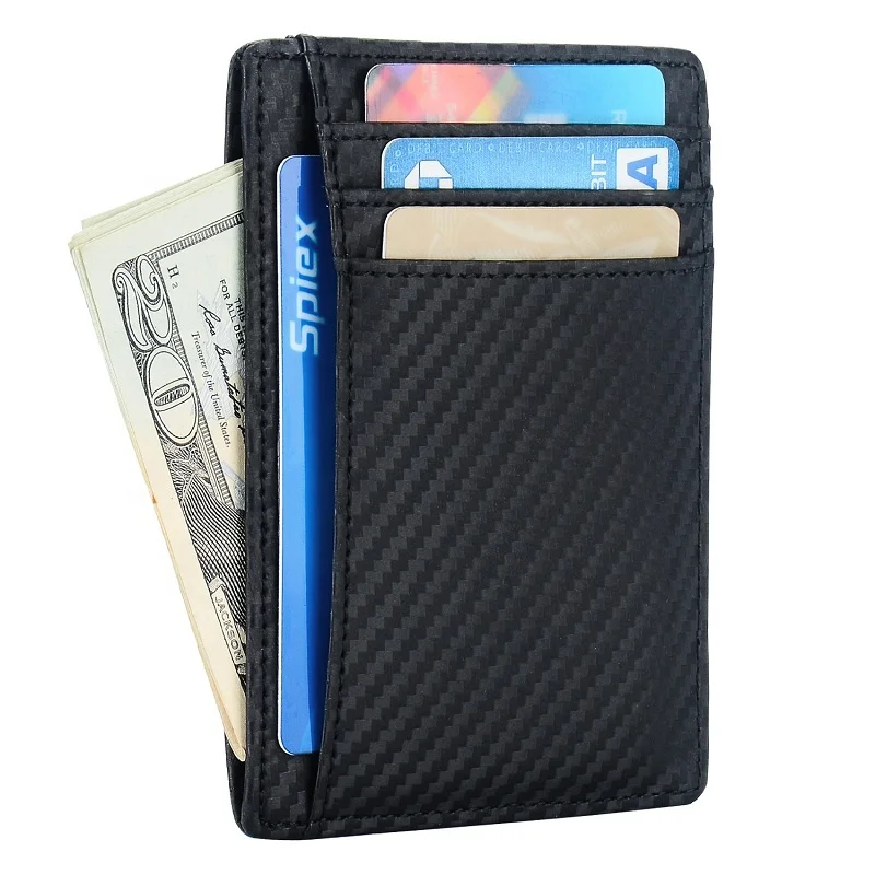 

PRF-29A Amazon best seller Genuine Leather Carbon fiber Front Pocket Minimalist Leather Slim Wallet RFID Blocking