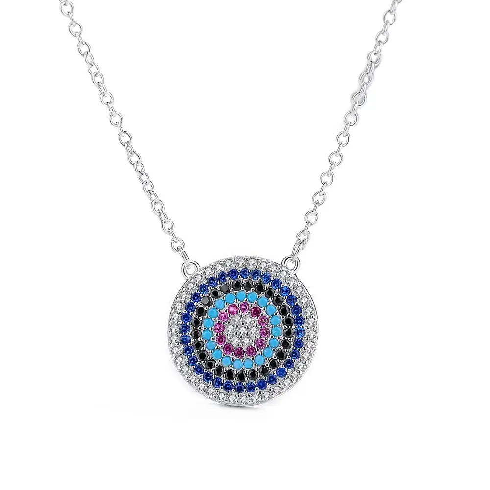

925 Sterling Silver Jewelry Round Colorful Blue Eyes For Women Pendant Necklace