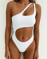 

Amazon new women's one-piece swimsuit solid color sexy gathered irregular bikini