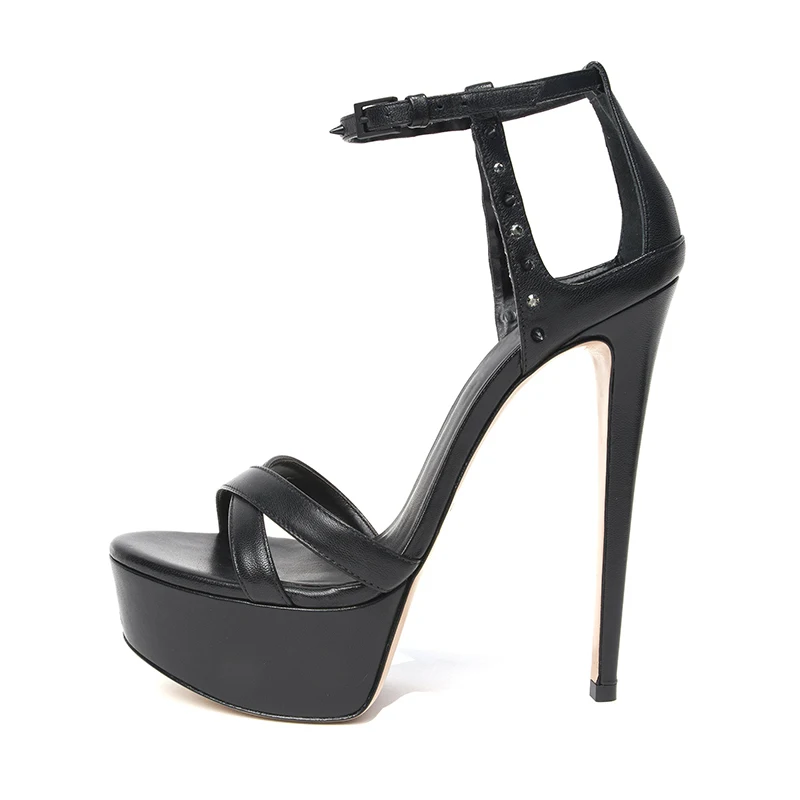 

Womens Ultra High Heel Platform Black Sandals for Ladies, Black, nude