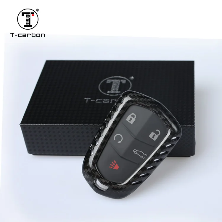 

T-carbon Real Carbon Fiber Car Key Case Cover Protective Key Shell For Cadillac, Red