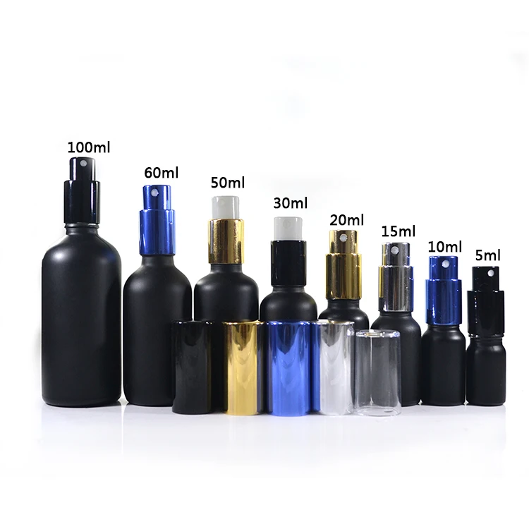 
Free sample empty matte black 30ml 50ml 100ml refillable glass perfume spray bottle with aluminum spray pump cap 