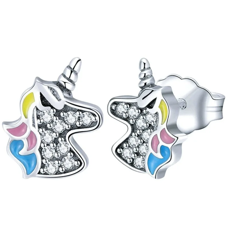 

Fancy enamel colored unicorn stud earrings for women