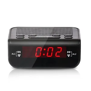 Image of FM radio clock with dual alarm buzzer snooze function digital red LED time display clock