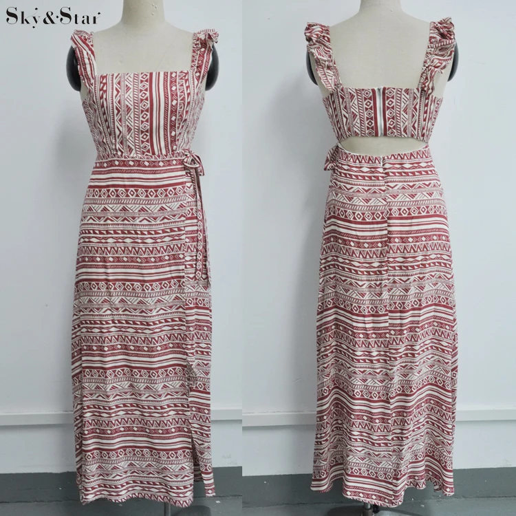 

Women daily casual sleeveless maxi dress with hollow out back, Pink