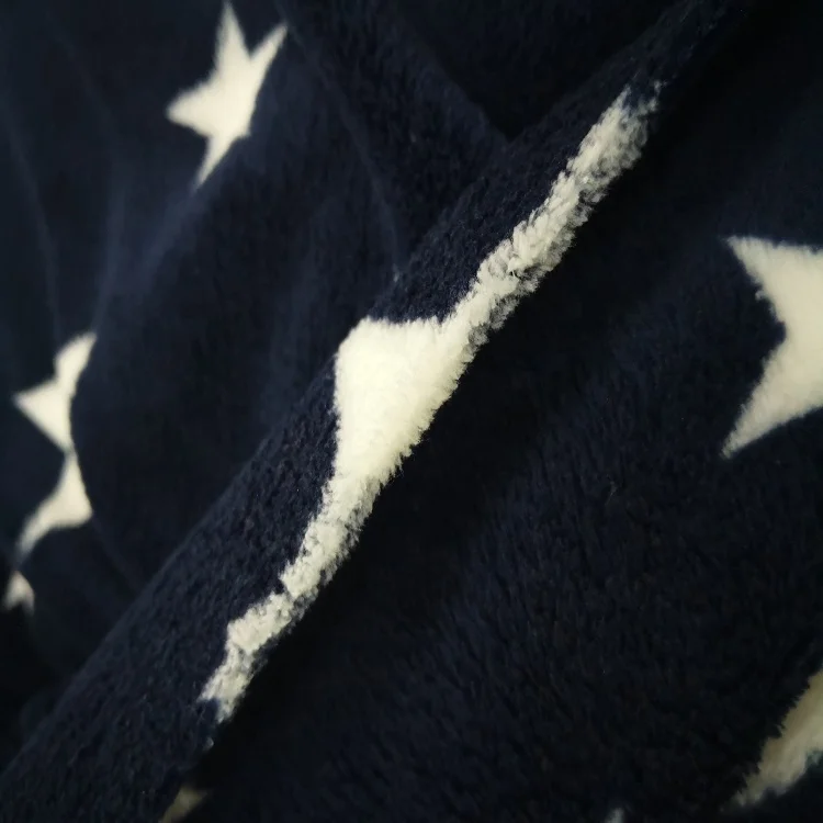 
Leda star printed polyester knit coral fleece fabric for bed sheet 