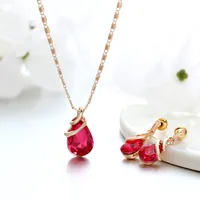 

New tear drop zircon earrings necklace set austrian water drop crystal jewelry sets