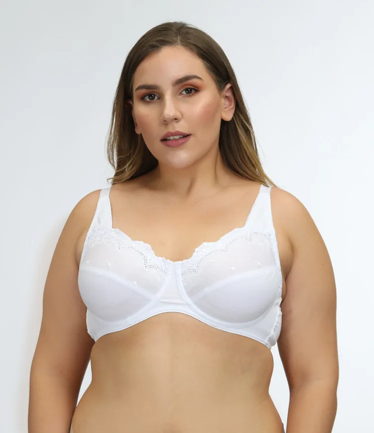 

Women's Comfy Plus Size Underwear Full Cup Cotton Bra Breathable Thin Lingerie US Sizing, White