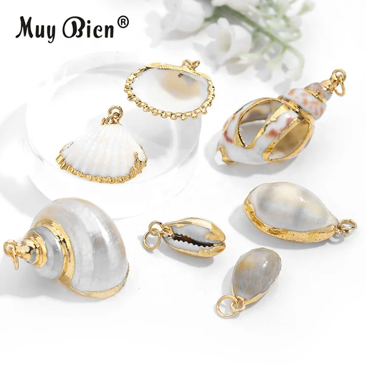DIY Natural Conch Scallop Gold Charm Jewelry Shell Pendant For Necklace