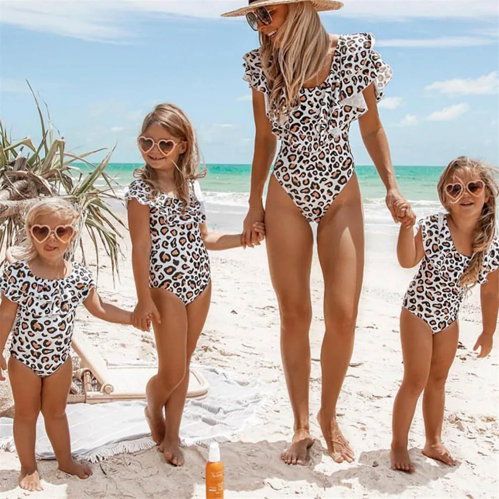 

YOUEME Mother And Daughter Swimsuit Sexy Ruffle Leopard Print Mom Daughter Swimwear Family Look Mommy And Me Bikini Family Match, Leopard printed