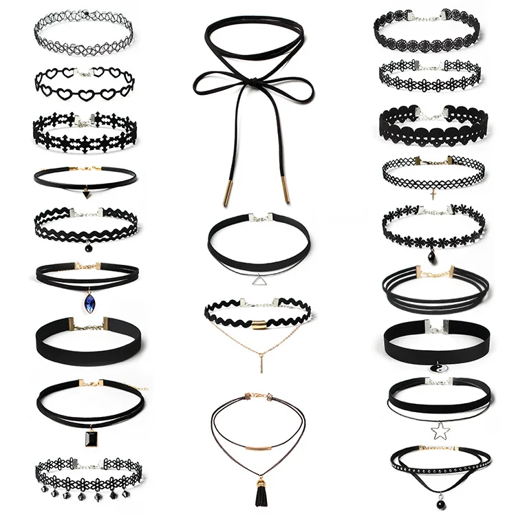 

22Pcs Creative Harajuku Lace Choker Set for Women Gothic Jewelry Accessories, Black