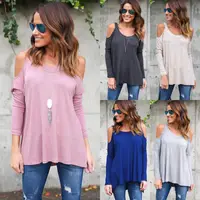 

Tops For Women FBA Amazon Ladies Round Neck Off Shoulder Long Sleeve Loose Casual Wear Blouse T Shirts