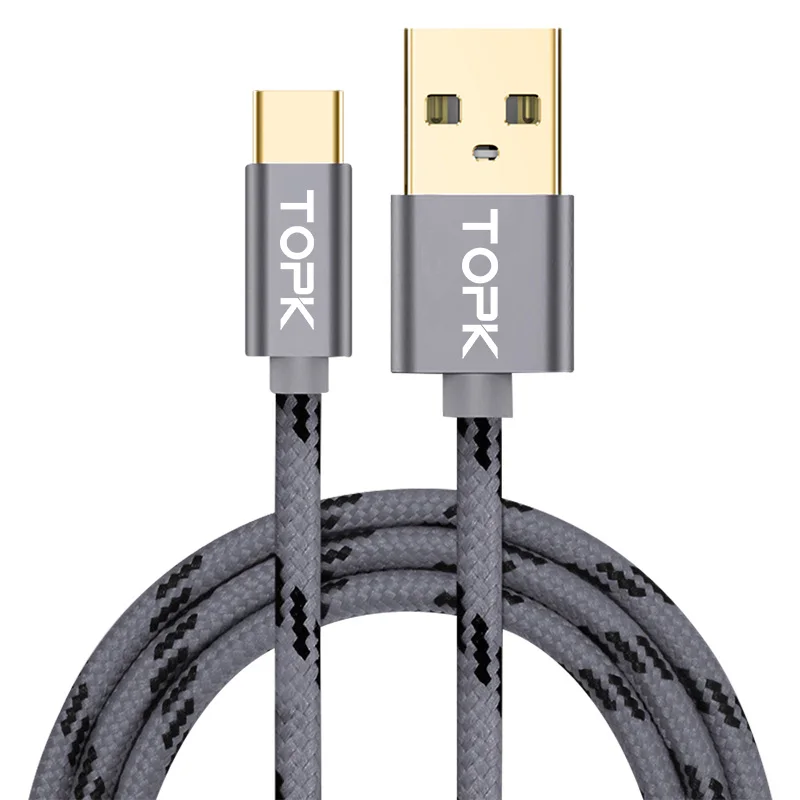 

Free Shipping TOPK 1M 3A QC 3.0 Gold Plating Nylon Braided USB Type-C Cable, Dark gray / gray / red / gold