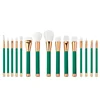 Crystal diamond green 15pcs travel makeup brush set