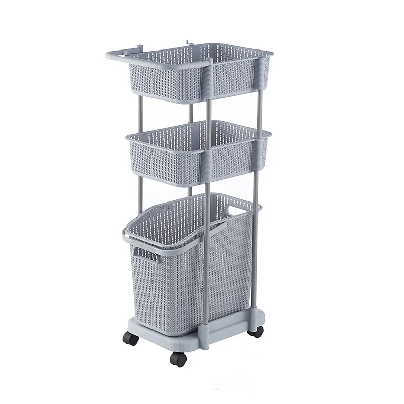 New Design Plastic PP 3 Layers Clothes Organizer Clothes Storage Basket Rack Shelf With Handle And Moving Wheels
