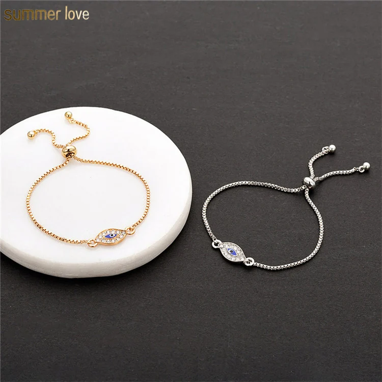 

2019 Trendy Turkish Gold CZ Evil Blue Eye Starfish Charm  Long Chain Gold plated Bracelet Women Party Jewelry, Gold;silver