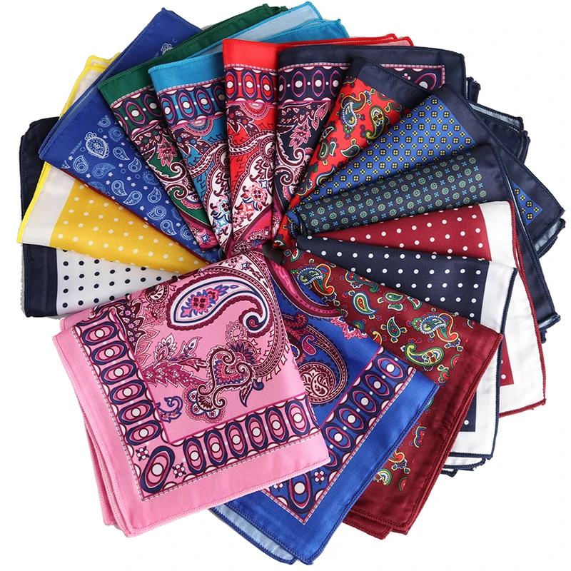 Men Print Pocket Square Paisley Floral Dot Plaid Pocket Handkerchief for Suit Pocket Towel Accessories