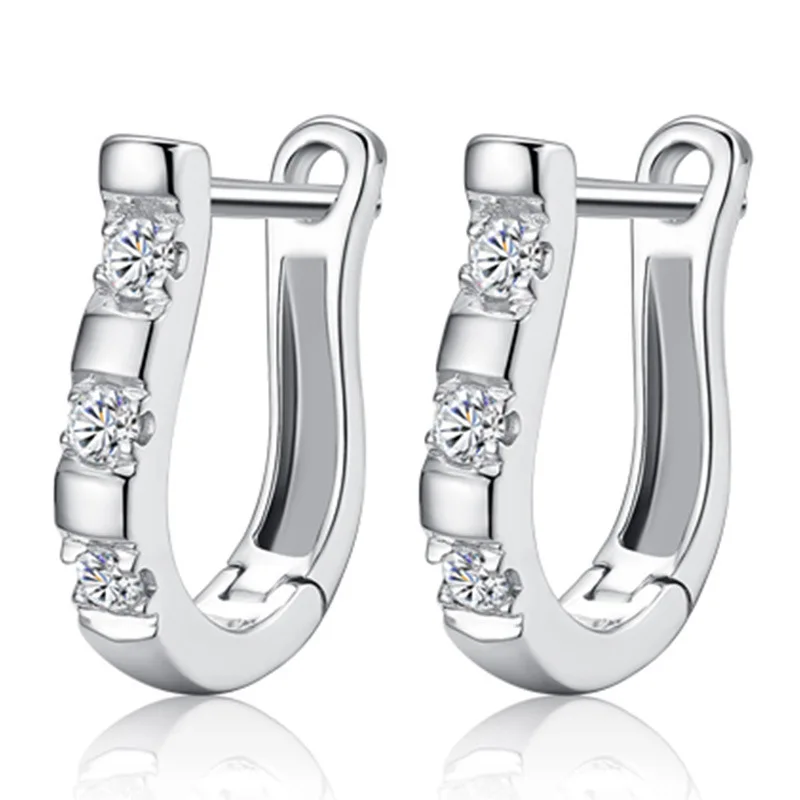 

Korean style real white gold plated 925 silver Jewelry U-shaped ear clasps super shiny zircon stud ear rings for boys, N/a