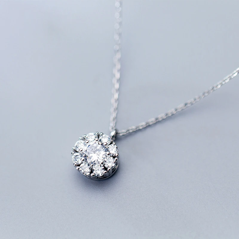 

100% Real 925 Sterling Silver Round Full Crystal Whirling Collier Collar Necklaces
