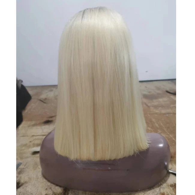 

150% Density 1B/613 Blonde Ombre Remy Brazilian Short Straight Bob Wig Glueless Lace Front Human Hair Wigs for Black Women