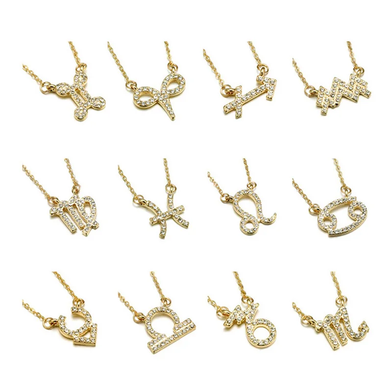 

Woman Rose or Gold Plated Cute Full Crystal Zodiac Short Pendant Necklace