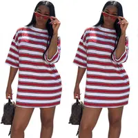 

9040505 Loose casual striped t shirt dress women clothing