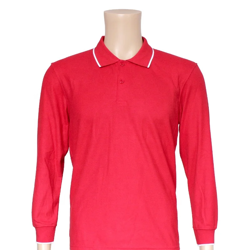 

fatory low price custom label blank cotton long sleeve polo shirt for printing, Red